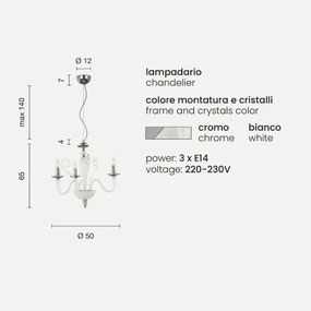 Lampada a sospensione DEBUSSY in vetro lavorato a mano Bianco Satinato 3 LUCI