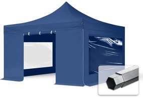 TOOLPORT 4x4m gazebo pieghevole PES con laterali (finestre panoramiche), PROFESSIONAL alluminio, blu - (600185)