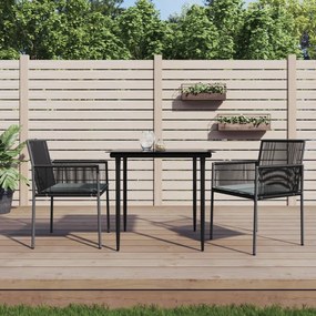 Set pranzo giardino 3 pz con cuscini polyrattan e acciaio nero