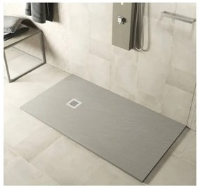 Piatto doccia in mineralmarmo 80x120 cm grigio chiaro effetto pietra con griglia e piletta sifonata