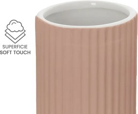 Set accessori bagno in ceramica rosa con dispenser sapone e due portaspazzolini Spring