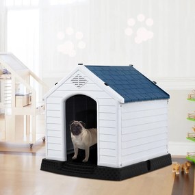 Costway Casetta impermeabile e ventilata per cani, Cuccia con valvole d’aria e pavimento rialzato, Blu