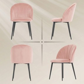 Set 2 Sedie da Pranzo Imbottite 52x55x79 cm con Schienale a Conchiglia in Velluto Rosa...