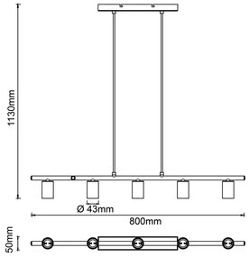 Brilliant - Lampadario a sospensione con cavo KERRY 5xE27/40W/230V nero/ottone