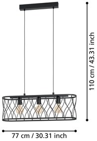 Eglo 43554 - Lampadario su corda GILTSPUR 3xE27/40W/230V