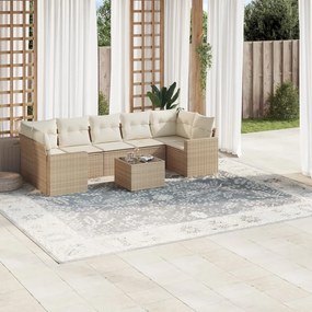 Set divano da giardino 8 pz con cuscini beige in polyrattan