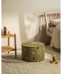 Pouf per bambini verde con rivestimento in bouclé e ciniglia Terrazzo – Wigiwama