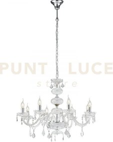 Lampadario incanto cromo 8 luci attacco e14 83x154cm in vetro crist...