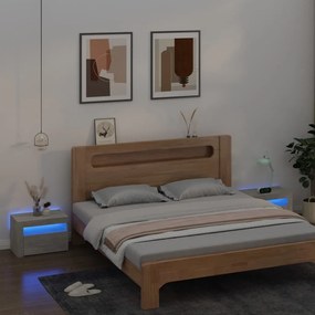 Comodini 2 pz con luci a led grigio cemento 60x35x40 cm