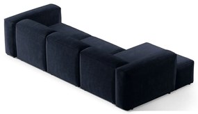 Divano angolare blu scuro (con penisola a sinistra/con chaise lounge) con rivestimento in velluto a coste Bergamo – Cosmopolitan Design