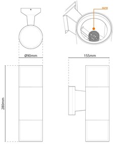 Applique Cilindrica Bidirezionale Bianca, IP54 con 2 basi GU10 Base GU10