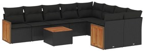 Set Divani da Giardino 10pz con Cuscini in Polyrattan Nero