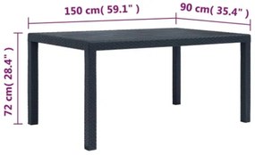 Tavolo da Giardino Antracite 150x90x72 cm Plastica Stile Rattan
