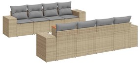 Set divano da giardino 9 pz con cuscini beige in polyrattan