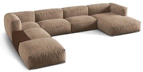 Divano angolare componibile marrone chiaro (con penisola a sinistra/a U) con rivestimento in velluto Martina – Micadoni