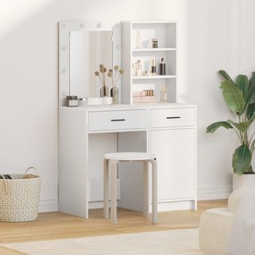 Set da due pezzi per tavolo da trucco con led in legno bianco