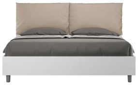 Letto matrimoniale contenitore 160x190 bianco frassino cuscini similpelle tortora Egos Antea