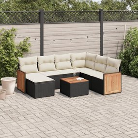 Set divani da giardino con cuscini 8 pz nero in polyrattan