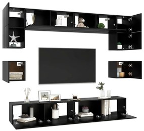 Set di mobili porta tv 8 pz nero in legno multistrato