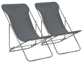Sedia Da Spiaggia Pieghevole 2 Pz Acciaio Tessuto Oxford Grigio /