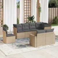 Set Divano da Giardino 8 pz con Cuscini Beige in Polyrattan 3219229