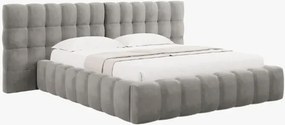 Letto matrimoniale Mamaia in tessuto Bouclé con contenitore e testiera doppia - 160x200 cm