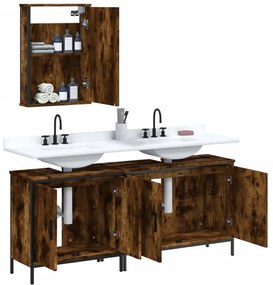 Set mobili da bagno 3 pz rovere fumo in legno multistrato