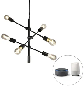 Lampada a sospensione industriale intelligente nera incl. 6 WiFi ST64 - Sydney