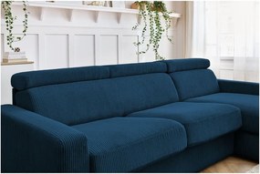 Divano angolare in blu scuro allungabile (con composizione variabile) con rivestimento in velluto a coste Monaco – Bobochic Paris