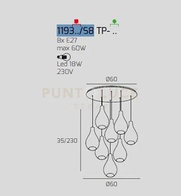 Sosp. cromo 8 luci tonda vetri piccoli (4 fume'+4 trasparente) 1193...