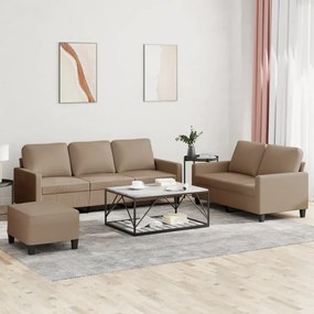 Set Di Divani 3 Pz Con Cuscini Cappuccino İn Similpelle /
