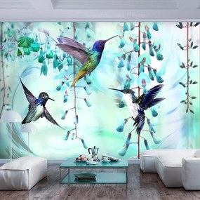 Fotomurale adesivo  Flying Hummingbirds (Green)  Larghezza x Altezza Home decor 196x140