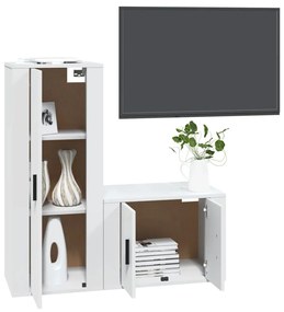 Set di mobili porta tv 2 pz bianco in legno multistrato