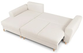 Divano angolare beige allungabile e con contenitore (con penisola a sinistra/con chaise lounge) con rivestimento in bouclé Kyoto – Cosmopolitan Design