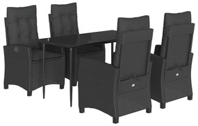 Set da pranzo da giardino 5 pz nero con cuscini in polyrattan