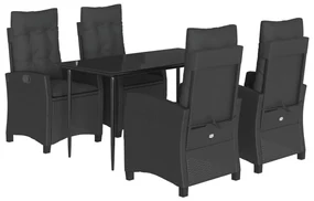 Set da pranzo da giardino 5 pz nero con cuscini in polyrattan