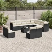 Set Divani da Giardino 13pz con Cuscini Nero in Polyrattan 3250315