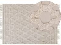 Tappeto Beige di Cotone Fatto a mano stile marocchino motivo con quadrifogli 140 x 200 cm