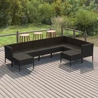 Set Divani da Giardino 9 pz con Cuscini in Polyrattan Nero cod mxl 38372