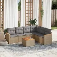 Set Divani da Giardino 7 pz con Cuscini Beige in Polyrattan 3258412