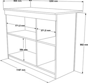 Isola Centrale Cucina 120 Cm Con Ante E Ripiani Dorian Bianca