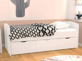 Letto con 2 cassetti e 1 vano portaoggetti 90 x 190 cm Bianco + Materasso - LOUANE