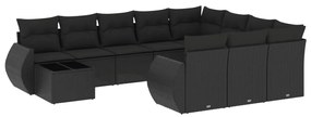 Set Divani da Giardino 11 pz con Cuscini in Polyrattan Nero