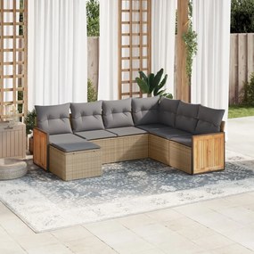 Set divani da giardino 7 pz con cuscini beige in polyrattan