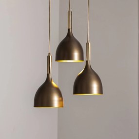 Luminex Lampada a sospensione Noak a 3 luci, rotonda, titanio/oro/oro, acciaio