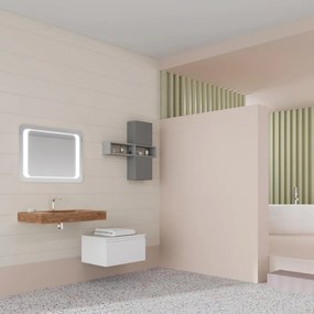 Mobile sottolavabo e lavabo Ofset per vasca centrale lavabo-miele; cassetto-bianco opaco L 80 x H 32 x P 46 cm 1 cassetto