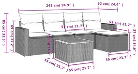 Set divano da giardino 6 pz con cuscini beige in polyrattan