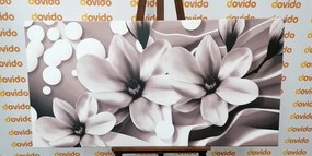 Quadro su tela – Magnolia in bianco e nero su sfondo astratto