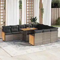 Set Divani Giardino 11 pz con Cuscini Polyrattan Acacia Grigio 3327763