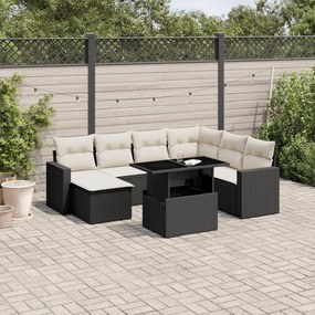 Set divani da giardino con cuscini 8 pz nero in polyrattan